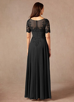 Azazie Raissa Vestidos para mãe da noiva Vestir Preto de Chiffon de Linha A com Renda image2
