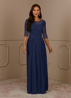 Azazie Harriet Mother of the Bride Dresses Dark Navy A-Line Scoop lace Mesh Dress image1
