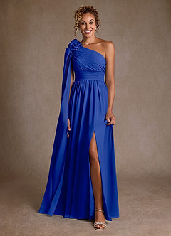 Azazie Lancaster Mère de la mariée Robes Robe Trapèze en Mousseline de soie Ue épaule Bleu Roi image1