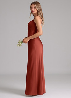 Azazie Suttona Bridesmaid Dresses Terracotta A-Line Pleated Stretch Satin Dress image5