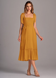 Azazie Deb Bridesmaid Dresses Butterscotch A-Line with Pockets Chiffon Convertible Dress image5