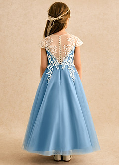 Azazie Dandelion Flower Girl Dresses Steel Blue Ball-Gown Lace Dress image5