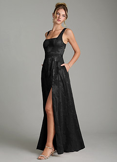 Azazie Cheyenne Bridesmaid Dresses Black A-Line Pleated Floral Jacquard Burnout Dress image3