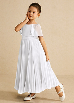 Azazie Bun Bun vestidos de niña de las flores Vestido de Blanco de Gasa de Corte En A con Plisado image4