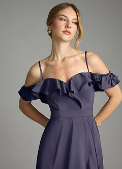 Azazie Lyra Bridesmaid Dresses Stormy A-Line Off the Shoulder Stretch Satin Convertible Dress image11
