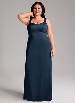 Azazie Denice Robes de demoiselle d'honneur Robe Fourreau en Satin extensible Plissé Bleu Marine Foncé image9