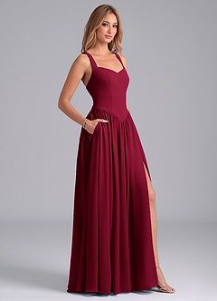 Azazie Francis Bridesmaid Dresses Burgundy A-Line Corset Chiffon Dress image6