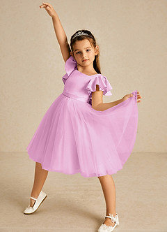 Azazie Kaeya Flower Girl Dresses Candy Pink A-Line Bow Tulle Dress image2