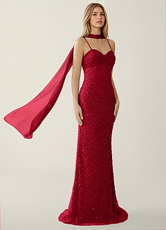 Jasminiah Burgundy Pearl-Embellished Lace/Chiffon Prom Dress image4