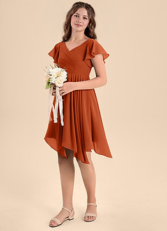 Azazie Janeaurelia Junior Burnt Orange A-Line Pleated Chiffon Dress image1