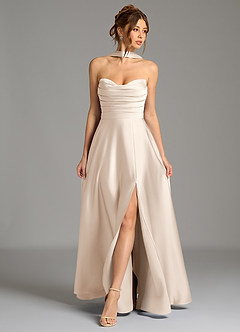 Azazie Ayla Bridesmaid Dresses White Alabaster A-Line Corset Stretch Satin Dress image1