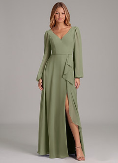 Azazie Simone Robes de demoiselle d'honneur Robe Trapèze en Mousseline de soie Manche longue Pistache image3