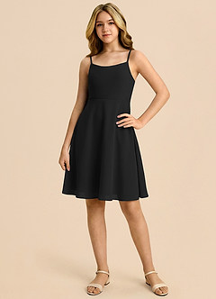 Azazie Shale Black A-Line Bow Chiffon Dress image3