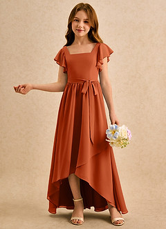 Azazie Milly Girls Formal Flower Girl Dresses Burnt Orange A-Line Pleated Chiffon Dress image4