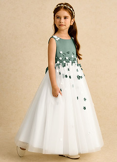 Azazie Eleni Final Sale Ivory Dusty Sage Ball-Gown Bow Tulle Dress image6
