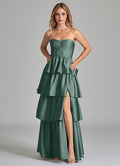 Azazie Faye Bridesmaid Dresses Eucalyptus A-Line Ruched Stretch Satin Dress image5