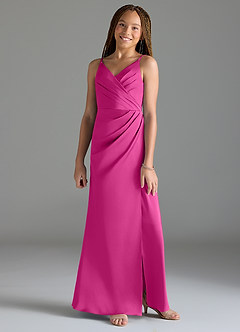 Azazie Maci Junior Fuchsia Mermaid Pleated Stretch Satin Dress image1