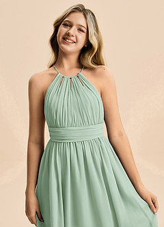 Azazie Noelle Junior Agave A-Line Pleated Chiffon Dress image2