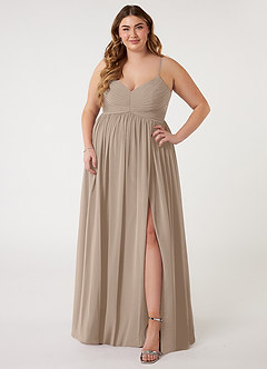 Azazie Alia Brautjungfernkleider A-Linie Plissee Chiffon Kleid Taupe image6
