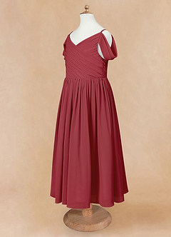 Azazie Chelle Flower Girl Dresses Pomegranate A-Line Pleated Chiffon Dress image9