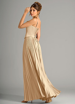 Azazie Saedra Bridesmaid Dresses Champagne A-Line Corset Stretch Satin Dress image8