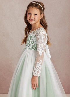Azazie Elodie vestidos de niña de las flores Vestido de Marfil Matcha de Encaje de Princesa image6