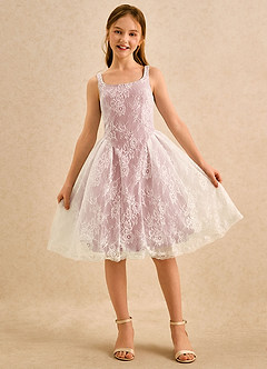 Azazie Cubbie Girls Formal Flower Girl Dresses Dusty Rose A-Line Lace Dress image4