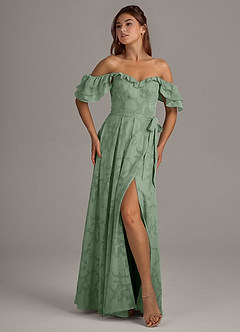 Azazie Aricella Robes de demoiselle d'honneur Robe Trapèze en Blumen-Burnout Corset Matcha image7