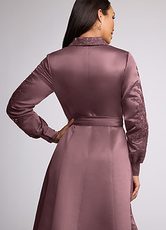 Azazie Ruth Mother of the Bride Dresses Vintage Mauve A-Line Lace Matte Satin Dress image5