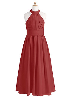 Azazie Iman Junior Rust A-Line Pleated Chiffon Dress image6
