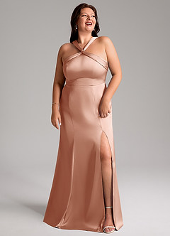 Azazie Rue Bridesmaid Dresses Rose Gold A-Line Pleated Stretch Satin Dress image11