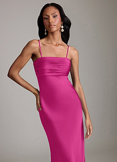 Azazie Saylor Robes de demoiselle d'honneur Robe Sirène en Satin extensible Sans bretelles Fuchsia image3