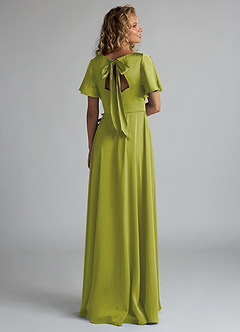 Azazie Kimber Bridesmaid Dresses Lemongrass A-Line Ruched Stretch Satin Dress image2