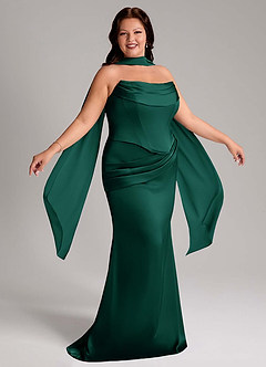 Azazie Sorrel Bridesmaid Dresses Emerald Mermaid Strapless Stretch Satin Convertible Dress image12