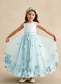 Azazie Vi Flower Girl Dresses Sea Glass A-Line Sleeveless Tulle Dress image5