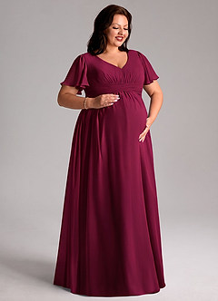 Azazie Verna Maternity Bridesmaid Dresses A-Line V-Neck Ruched Chiffon Floor-Length Dress image10