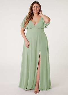 Azazie Kimber Bridesmaid Dresses Dusty Sage A-Line Flounce Sleeve Chiffon Dress image9