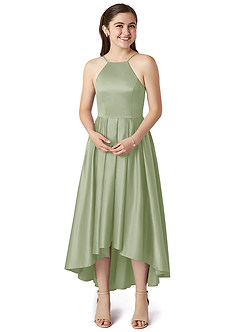Azazie Jemima Junior Dusty Sage A-Line with Pockets Stretch Satin Dress image4