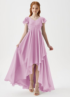 Azazie Caria Junior Vestido de Rosa Caramelo de Gasa de Corte En A con Plisado image6