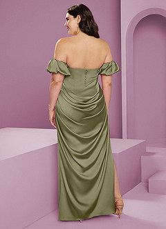 Barbie ♥ Azazie Bridesmaid Dresses Pistachio Sheath Off the Shoulder Stretch Satin Convertible Dress image11