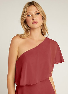Azazie Lizzy Bridesmaid Dresses Rust A-Line One Shoulder Chiffon Dress image7