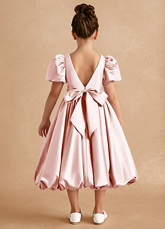 Azazie Jellybean Blumenmädchenkleider Ballkleid Gestreift Matte Satin Kleid Zartrosa image2