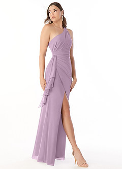 Azazie Maive Bridesmaid Dresses Wisteria Sheath Pleated Ruffle Chiffon Dress image3
