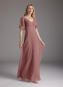 Azazie Alessa Mother of the Bride Dresses Desert Rose A-Line V-Neck Pleated Chiffon Dress image4