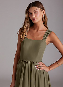 Azazie Calianna Brautjungfernkleider Wandelbar A-Linie Schulterfrei Chiffon Kleid Weidengrün image7