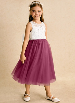 Azazie Lina Flower Girl Dresses Ivory Mulberry Ball-Gown Lace Dress image3