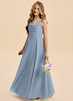 Azazie Gia Junior Vestido de Azul Polvoriento de Gasa de Corte en A con Plisado image3