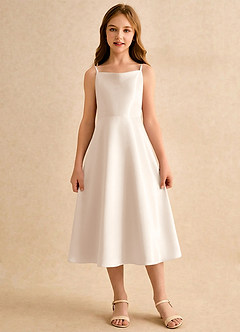 Azazie Jaella Girls Formal Flower Girl Klänningar Klä A-Line i Matt satäng Plisserad image3