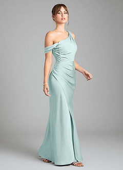 Azazie Madelyn Bridesmaid Dresses Mist Mermaid One Shoulder Stretch Satin Convertible Dress image5