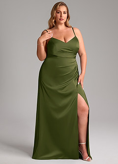 Azazie Azuree Robes de demoiselle d'honneur Robe Trapèze en Satin extensible Plissé Olive Vif image13